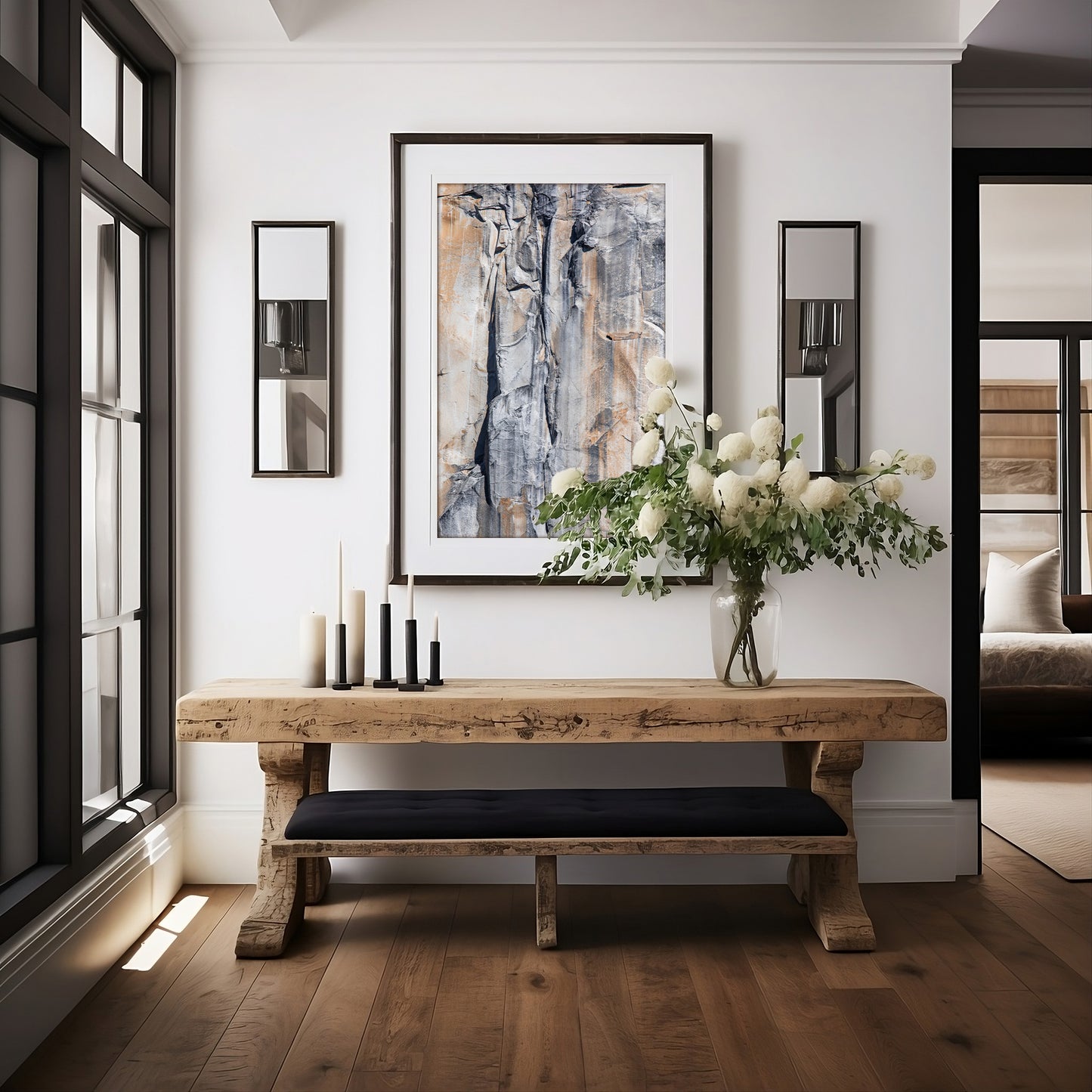 Fine art Yosemite Valley vertical landscape print by Southern California photographer Kim Dybczak of Salt Creek Prints, featuring a multi colored granite cliff side. Photograph in minimalist entry way mock up