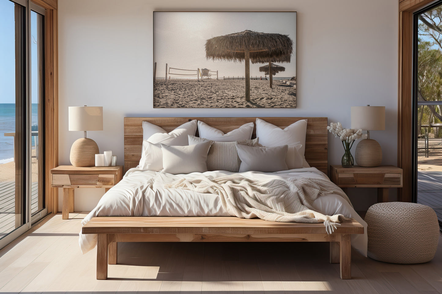 Photography by Kim Dybczak of: A simple lifeguard tower stands on the sand, with gentle waves behind it.