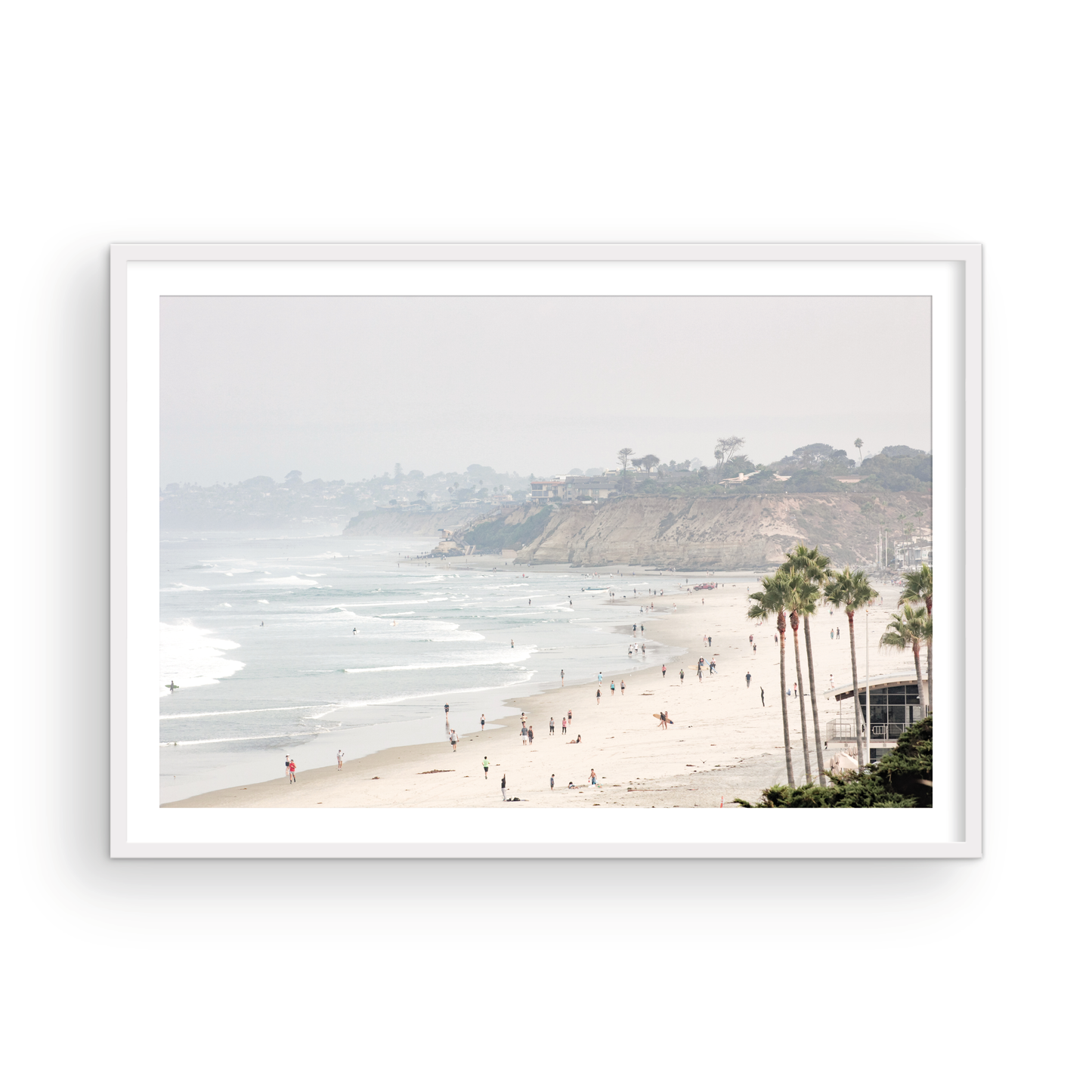 Best-selling Del Mar Beach fine art print in soft neutral tones - California coastal wall art for modern coastal home decor.