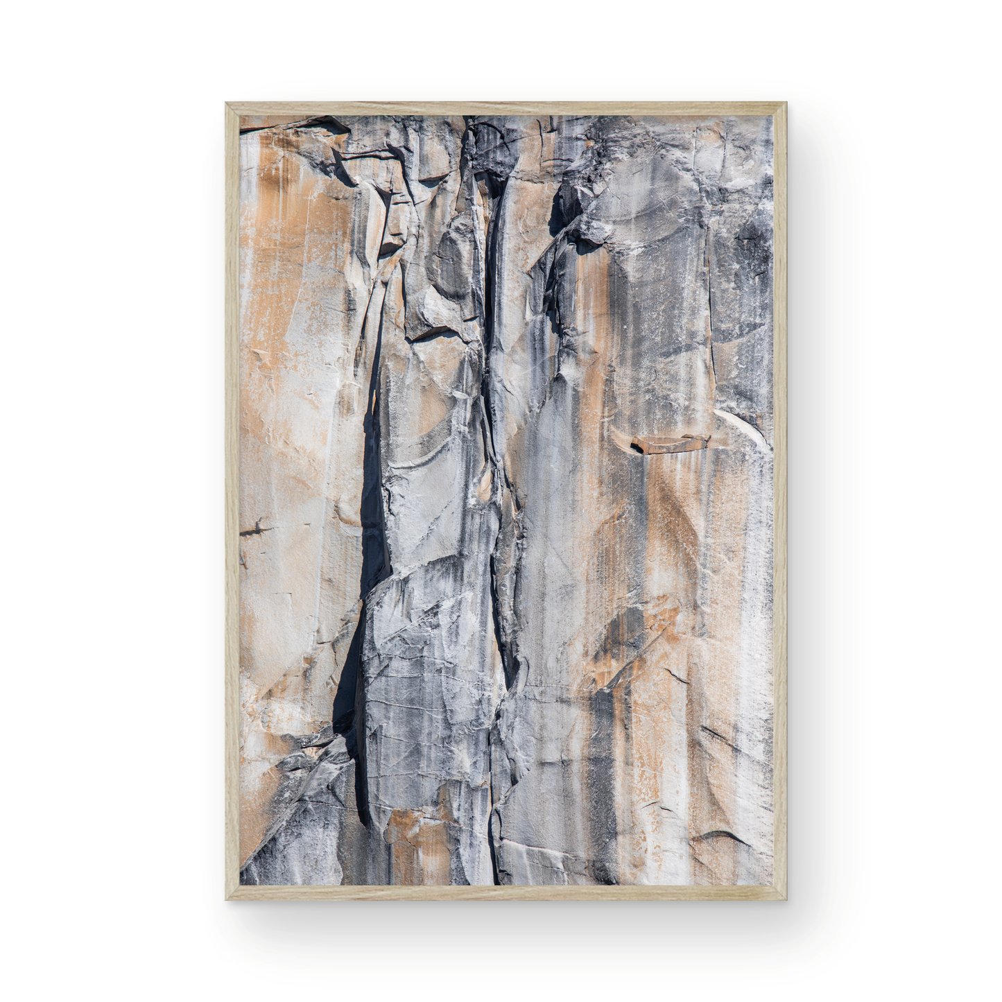Fine art Yosemite Valley vertical landscape print by Southern California photographer Kim Dybczak of Salt Creek Prints, featuring a multi colored granite cliff side. Photograph in minimalist mock up