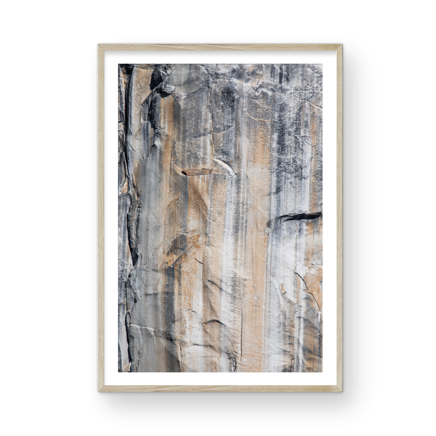 Fine art Yosemite Valley vertical landscape print by Southern California photographer Kim Dybczak of Salt Creek Prints, featuring a multi colored granite cliff side. Photograph in minimalist mock up