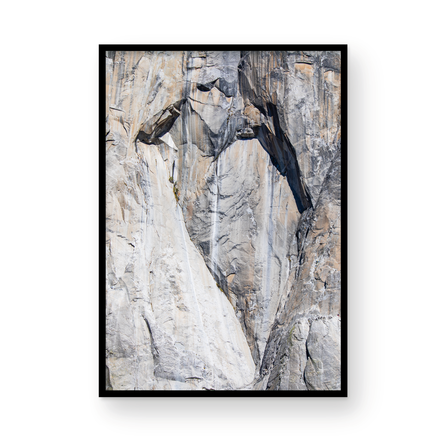 Fine art Yosemite Valley vertical landscape print by Southern California photographer Kim Dybczak of Salt Creek Prints, featuring a multi colored granite cliff side. Photograph in minimalist mock up