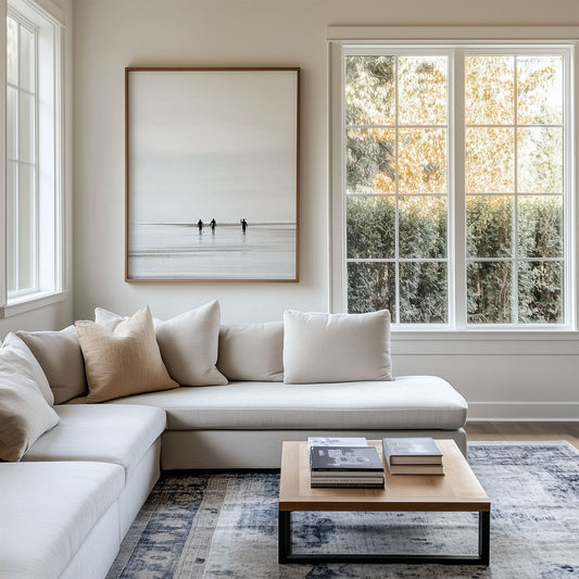 Framed photo of: Black’s Beach 3771 displayed on a living room wall.