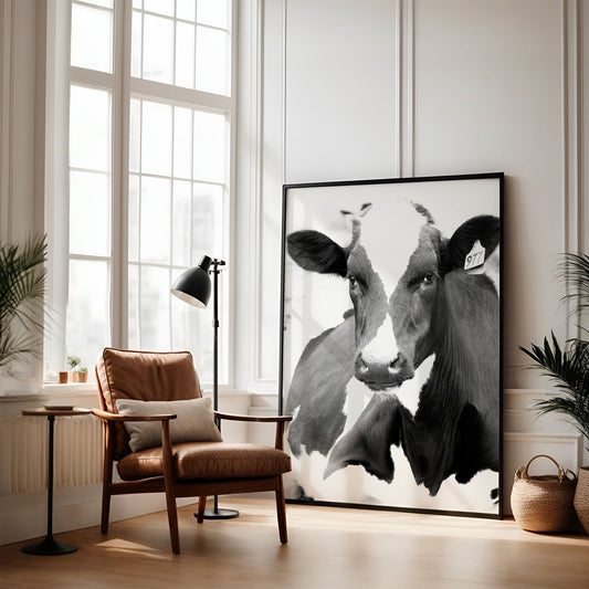 Framed photo of: Cow 7199 leaning against a wall in a luxury loft.