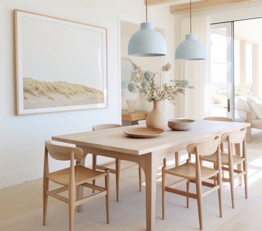 Framed photo of: Salmon Creek Beach 7575 displayed on a coastal dining room wall.