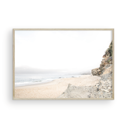 Landscape coastal photography capturing the rugged cliffs and serene ocean waters of Laguna Beach, San Diego. A beautiful San Diego print and beachscape. Photograph in minimalist mock up.
