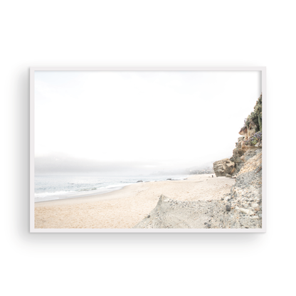 Landscape coastal photography capturing the rugged cliffs and serene ocean waters of Laguna Beach, San Diego. A beautiful San Diego print and beachscape. Photograph in minimalist mock up.