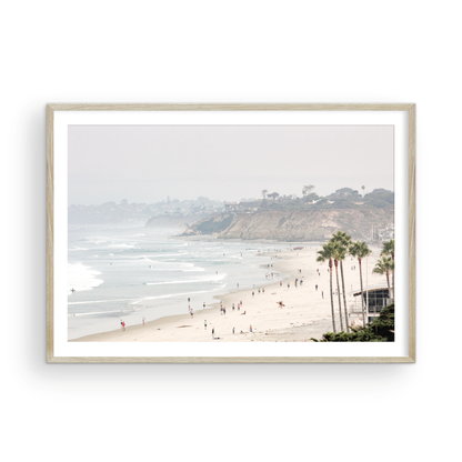 Best-selling Del Mar Beach fine art print in soft neutral tones - coastal framed prints for modern coastal home decor.