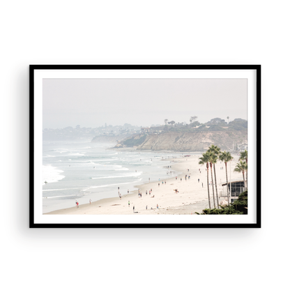 Best-selling Del Mar Beach fine art print in soft neutral tones - California coastal wall art for modern coastal home decor.