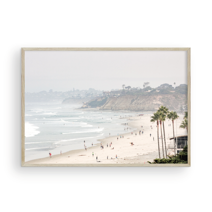 Best-selling Del Mar Beach fine art print in soft neutral tones - California coastal wall art for modern coastal home decor.