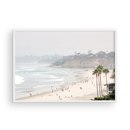 Del Mar Beach fine art print in soft neutral tones - Unique coastal wall art for modern coastal home decor.