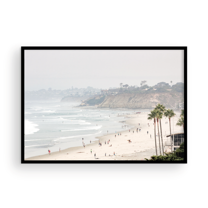Best-selling Del Mar Beach fine art print in soft neutral tones - California coastal wall art for modern coastal home decor.