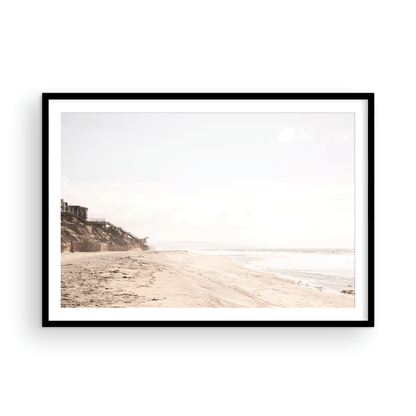 Framed fine art photograph of beige sand and white waves at Solana Beach