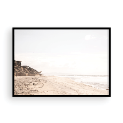 Framed fine art photograph of beige sand and white waves at Solana Beach
