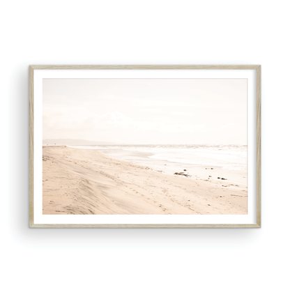 Framed Fine art photograph of beige sand and white waves at Solana Beach