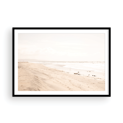 Framed Fine art photograph of beige sand and white waves at Solana Beach