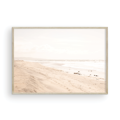 Framed Fine art photograph of beige sand and white waves at Solana Beach