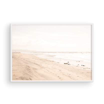 Framed Fine art photograph of beige sand and white waves at Solana Beach