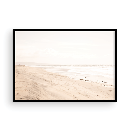 Framed Fine art photograph of beige sand and white waves at Solana Beach