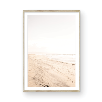 Framed fine art photograph of beige sand and white waves at Solana Beach