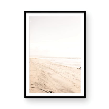 Framed fine art photograph of beige sand and white waves at Solana Beach