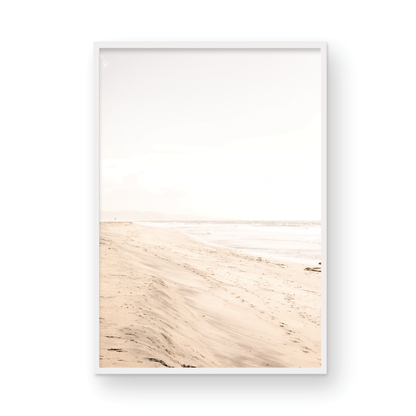 Framed fine art photograph of beige sand and white waves at Solana Beach