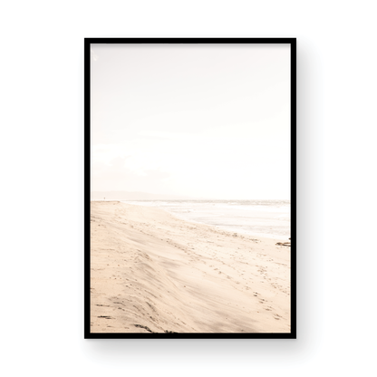 Framed fine art photograph of beige sand and white waves at Solana Beach