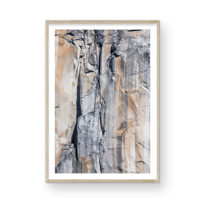Fine art Yosemite Valley vertical  landscape print by Southern California photographer Kim Dybczak of Salt Creek Prints, featuring a multi colored granite cliff side. Photograph in minimalist mock up