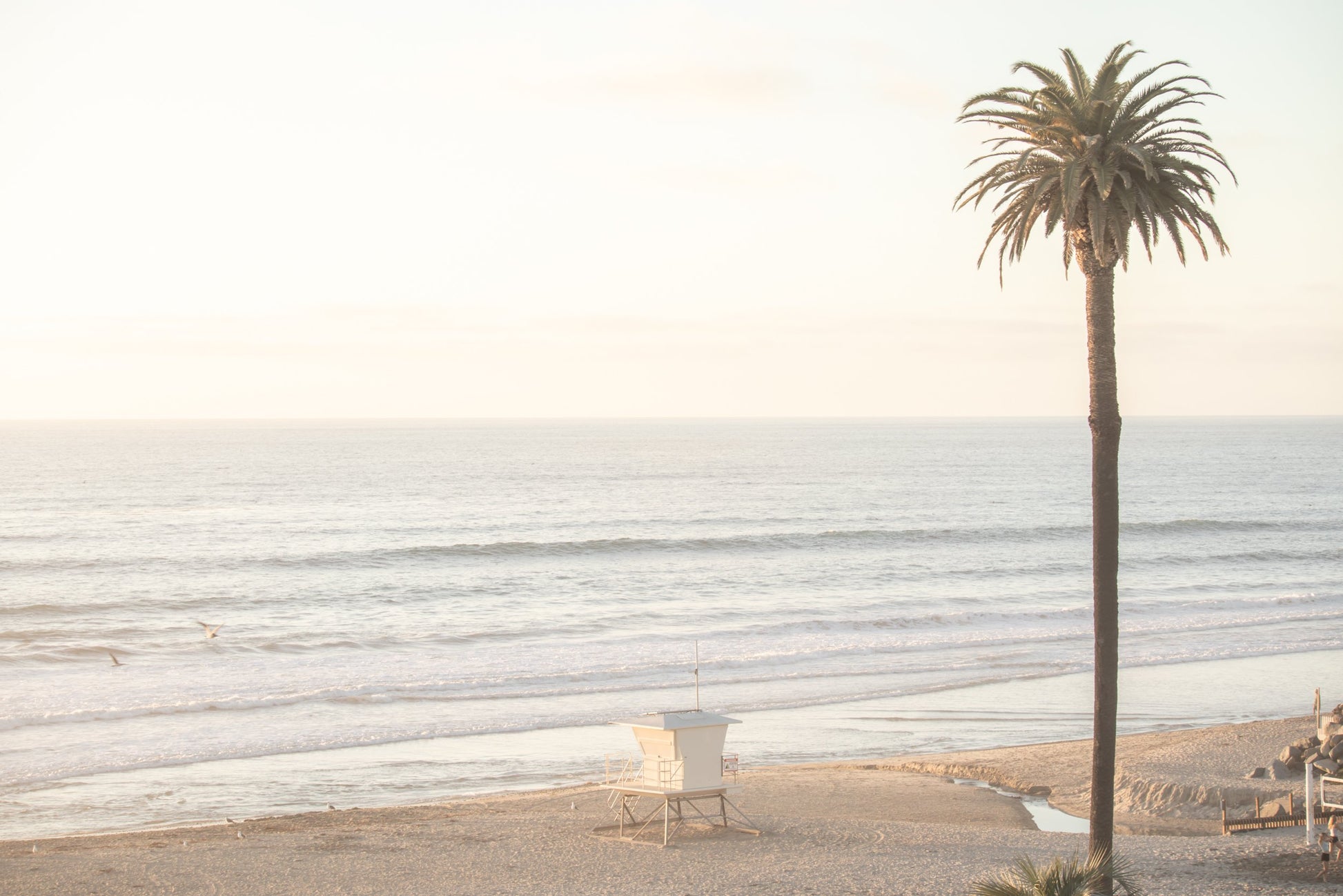 Moonlight Beach at sunset Encinitas, California, with a hazy peaceful feel, by Salt Creek Prints