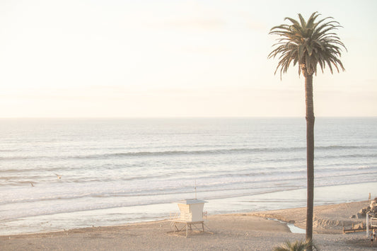 Moonlight Beach at sunset Encinitas, California, with a hazy peaceful feel, by Salt Creek Prints