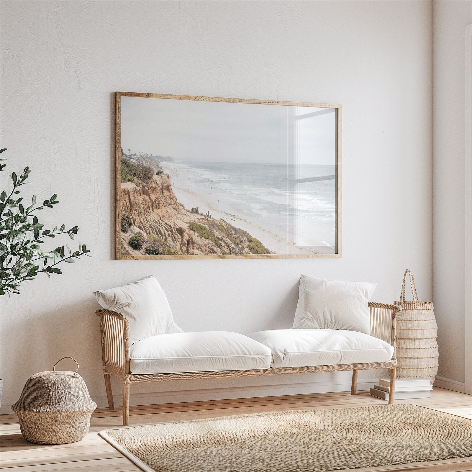 Framed photo of: Carlsbad 2309 displayed above a couch in a neutral room.