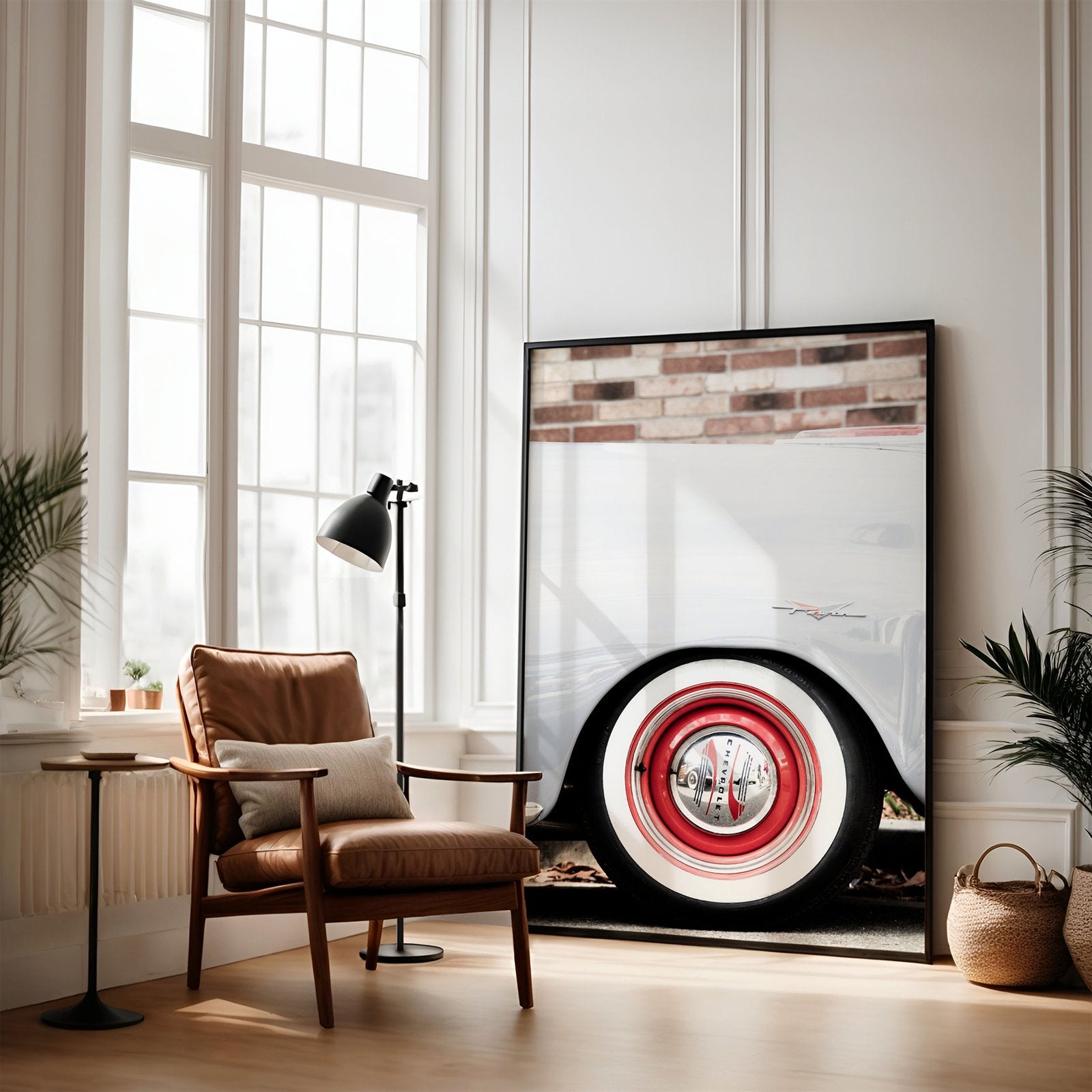 Framed photo of: Chevy Power 7793 leaning against a wall in a modern loft.