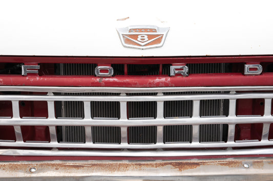 Photography by Salt Creek Prints of: Ford Truck 8384, Close up image of the grill of a Ford F-Series 1960 pickup.