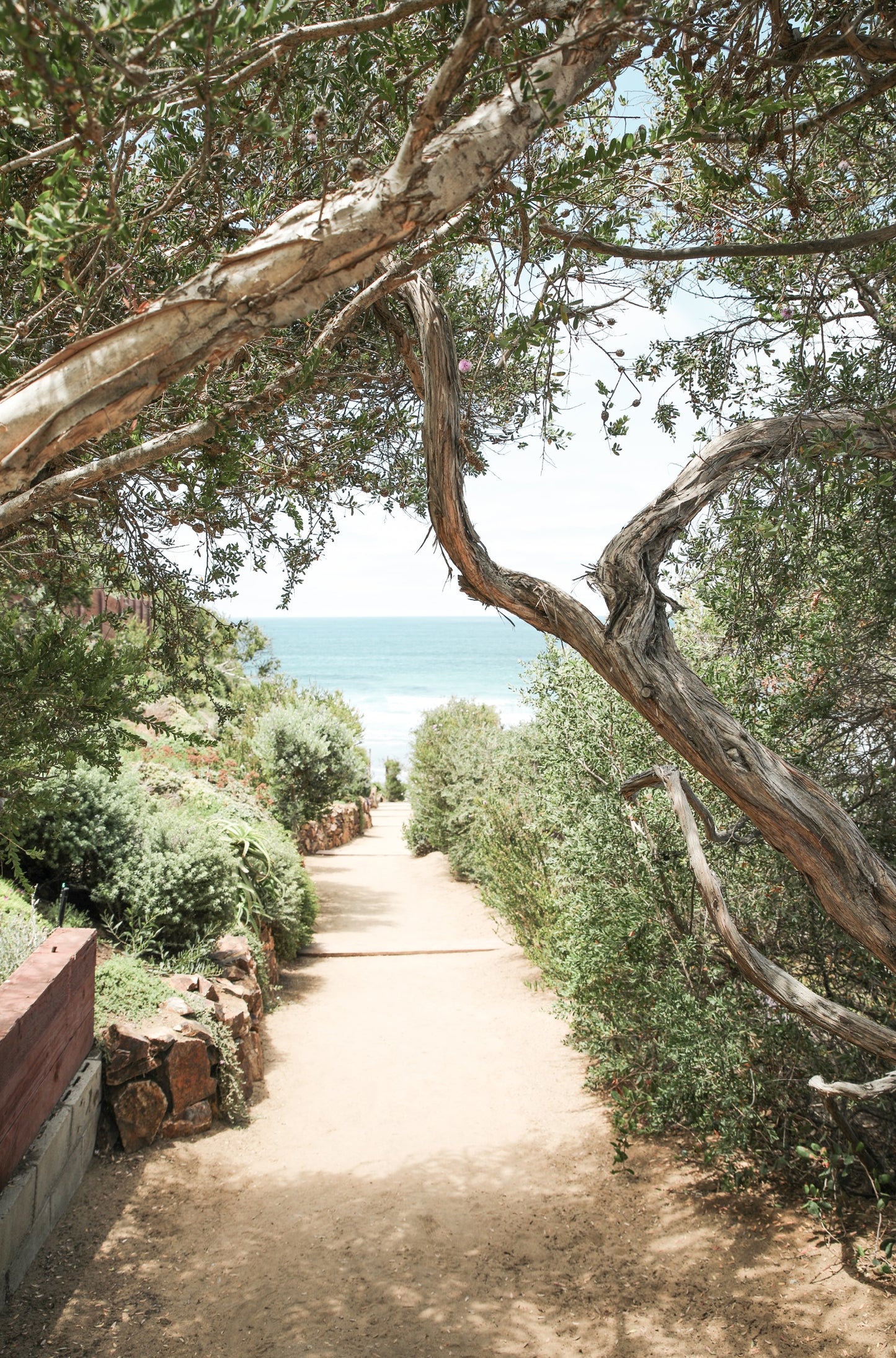 Photography by Kim Dybczak of: California shoreline stretches wide, with gentle waves smoothing the sand.