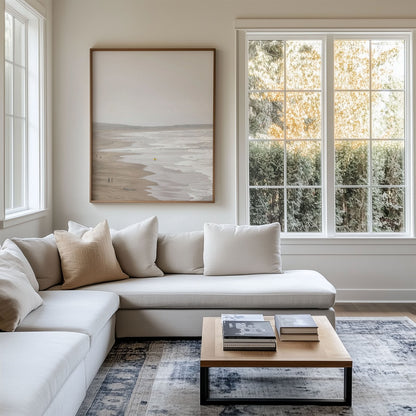 Framed photo of: Salmon Creek Beach 7523 displayed in a coastal living room above a couch.