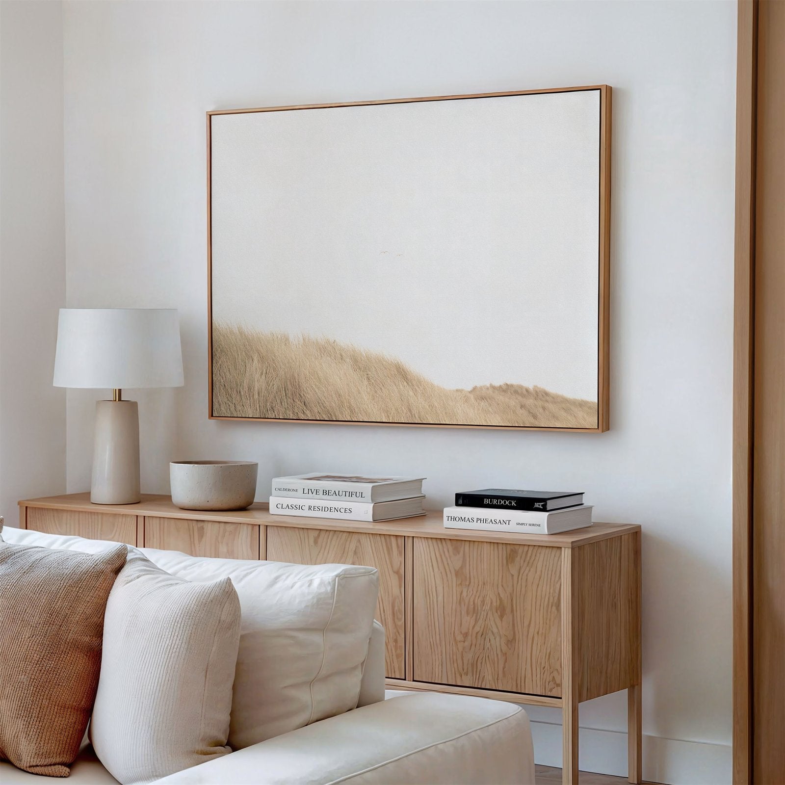 Canvas framed photo of: Salmon Creek Beach 7602 in a living room above a console.