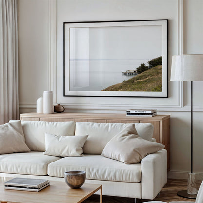Framed photo of: Point Reyes 7376 displayed above a couch in a modern living room.