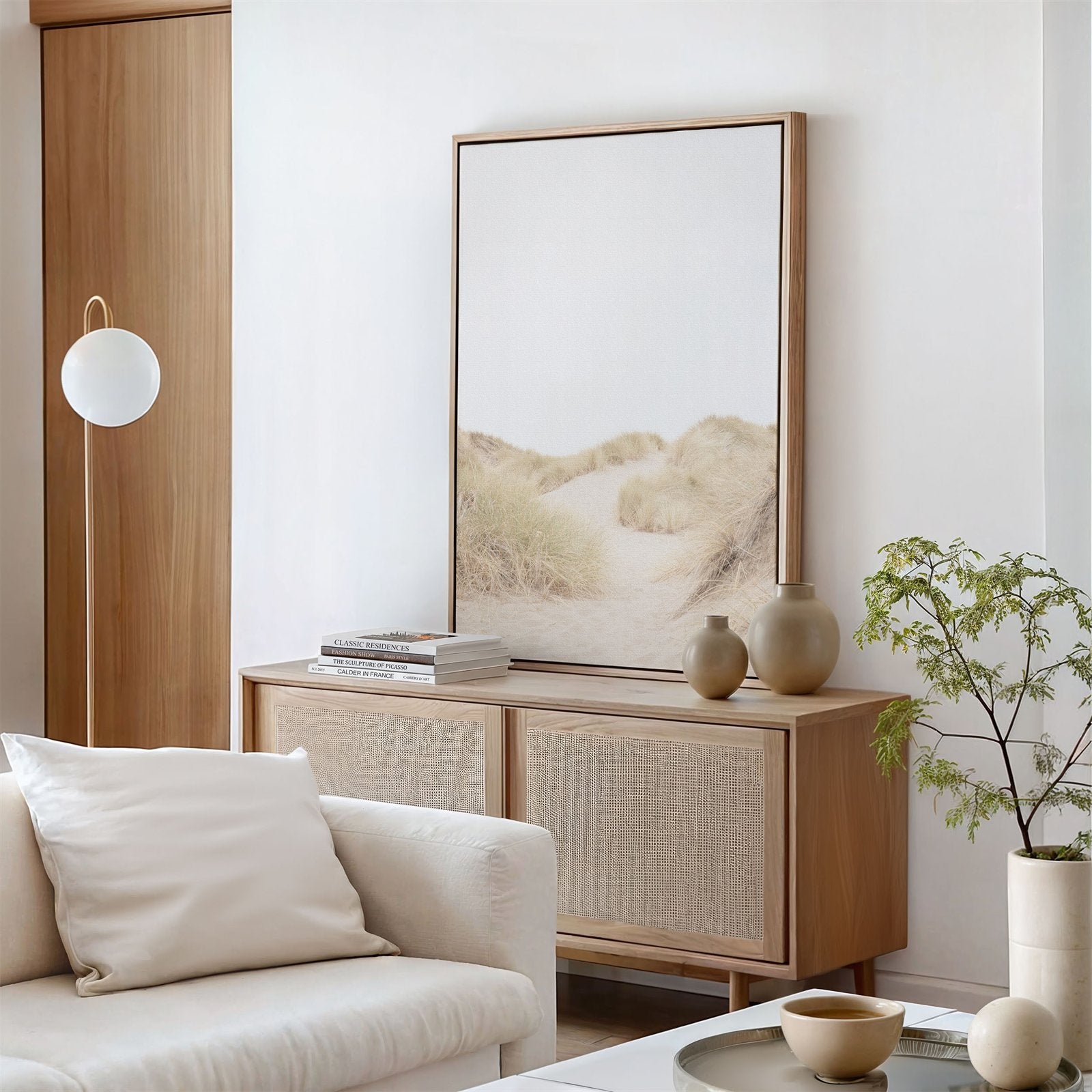Canvas framed photo of: Salmon Creek Beach 7624 in a living room above a console.