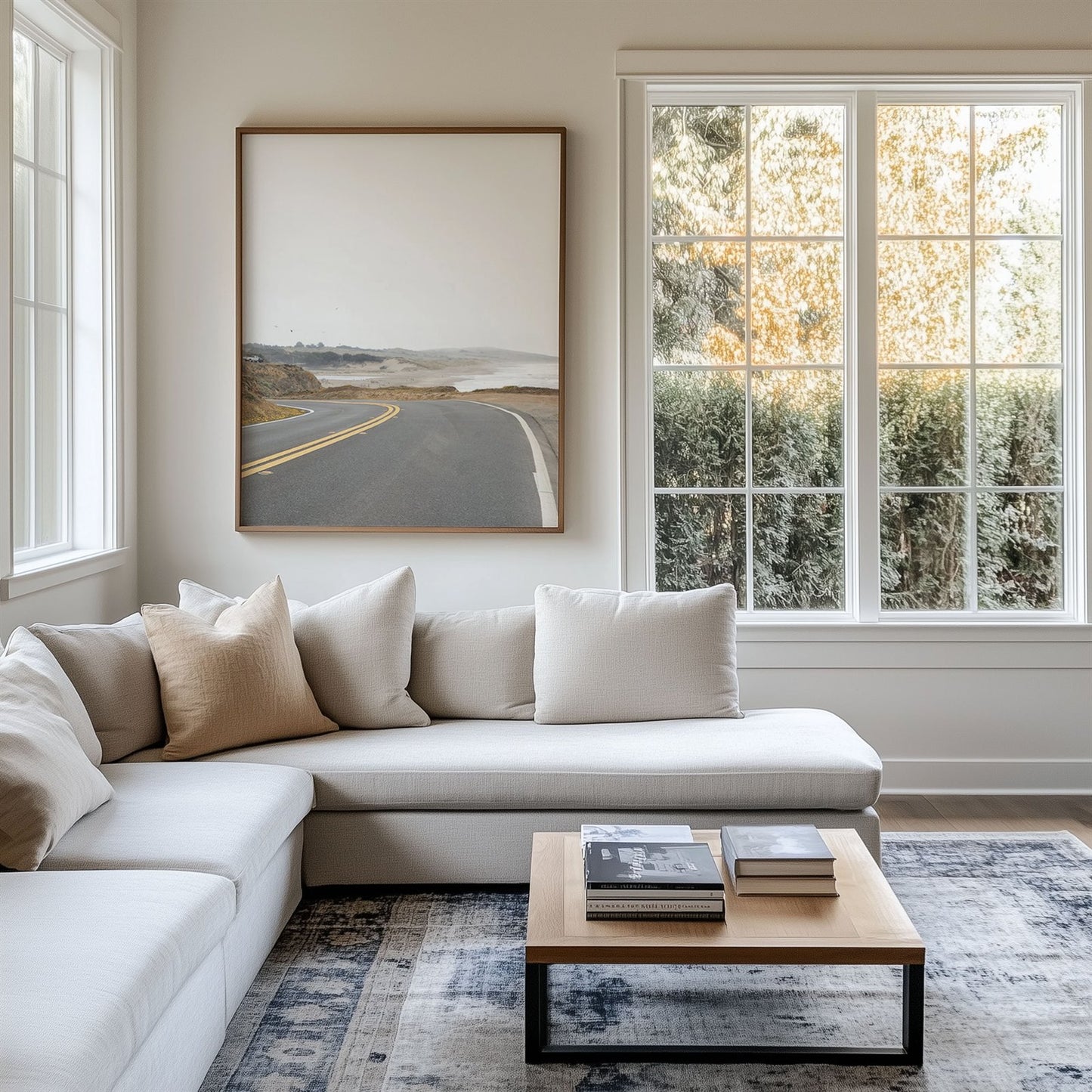 Framed photo of: Salmon Creek Beach 7457 displayed on a wall in a living room.