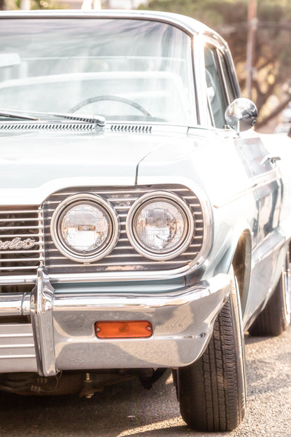 Photography by Salt Creek Prints of: Chevrolet 7975, Close up image of classic vintage Chevrolet in mint green.