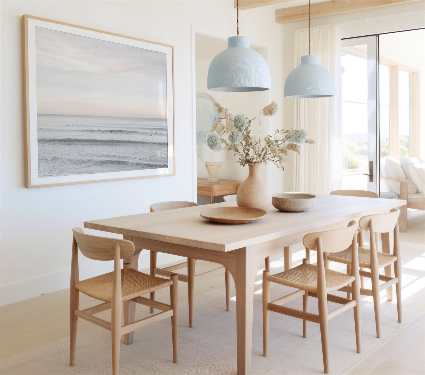 Framed photo of: Del Mar 9616 displayed on a wall in a coastal dining room.