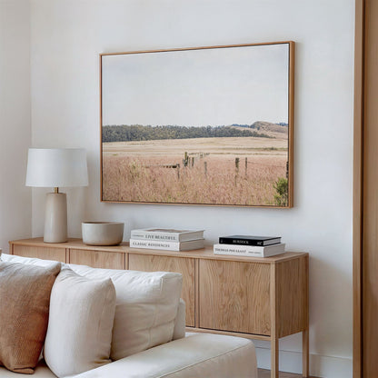 Framed canvas photo of: Point Reyes 7187 displayed above a console in a neutral room.
