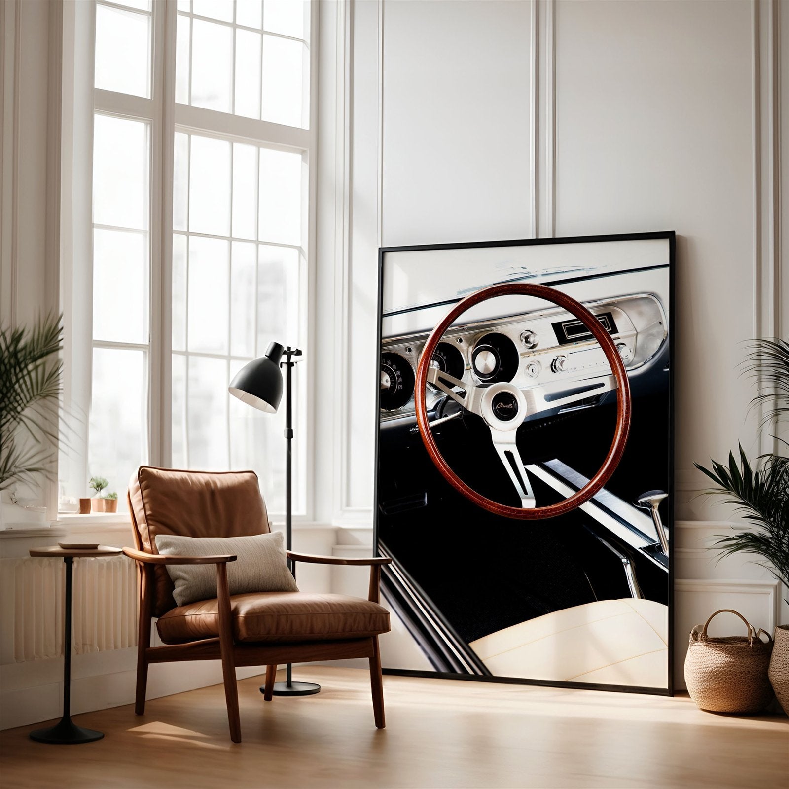 Framed photo of: Chevelle 7916 displayed leaning against a wall in a modern loft.