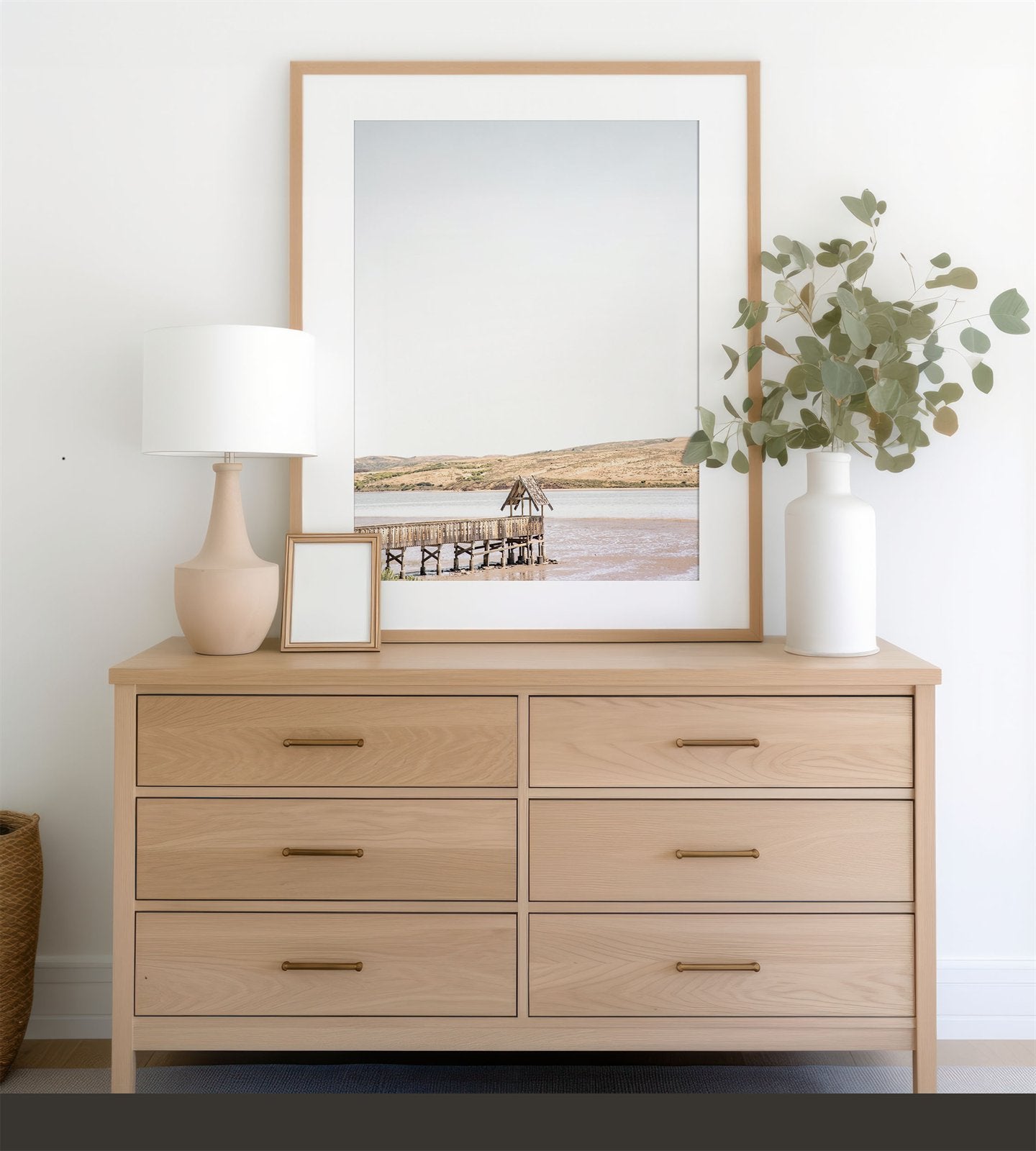 Framed photo of: Tomales Bay 7140 displayed on a dresser.