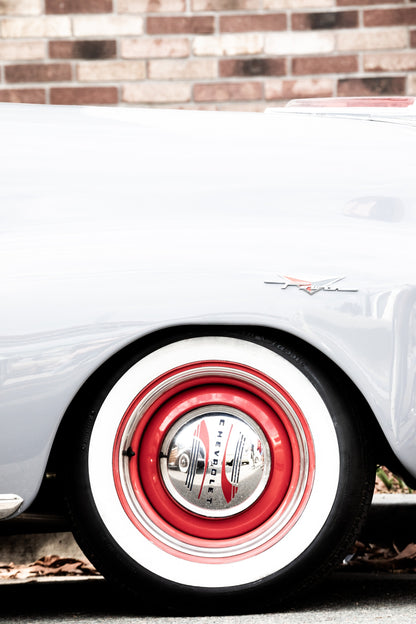 Photography by Salt Creek Prints of: Chevy Power 7793, Close up of a vintage Chevrolet Power.