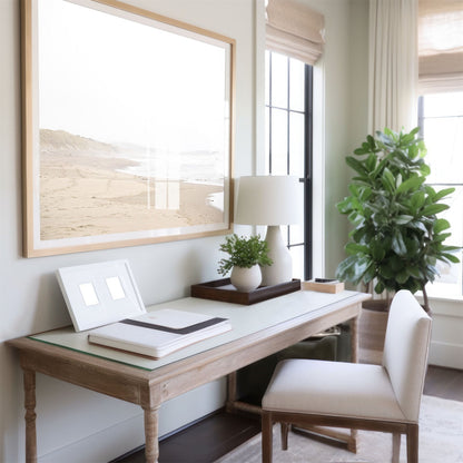 Framed photo of: Salmon Creek Beach 7569 displayed on a wall over a desk.