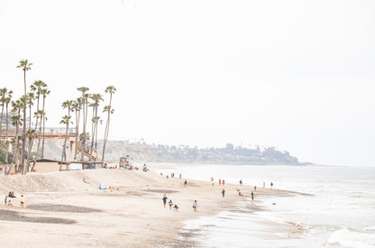 Photography by Kim Dybczak of: People crowd San Clemente State Beach, spreading from the sand into the breaking surf.