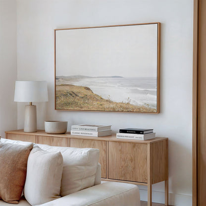 Canvas framed photo of: Salmon Creek Beach 7456 displayed on a living room wall. 