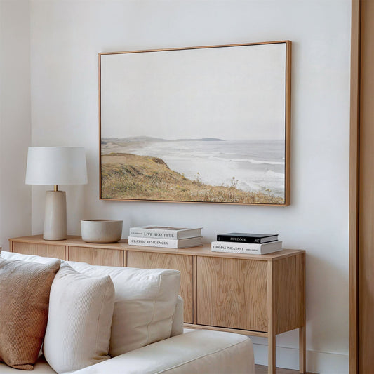 Canvas framed photo of: Salmon Creek Beach 7456 displayed on a living room wall. 