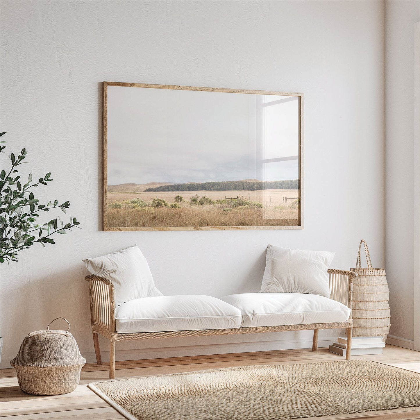 Framed photo of: Point Reyes 7153 displayed above a couch in a neutral room.